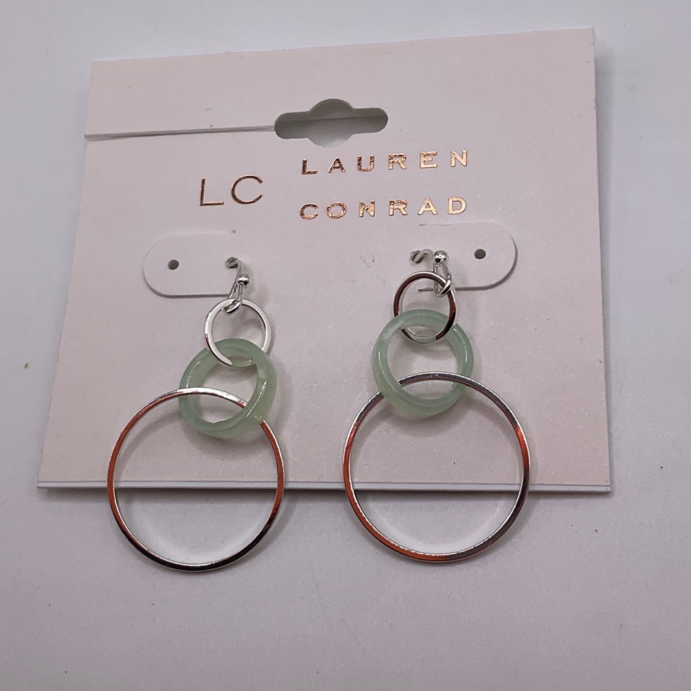LC Lauren Conrad Silver and Mint Green Circle Earrings